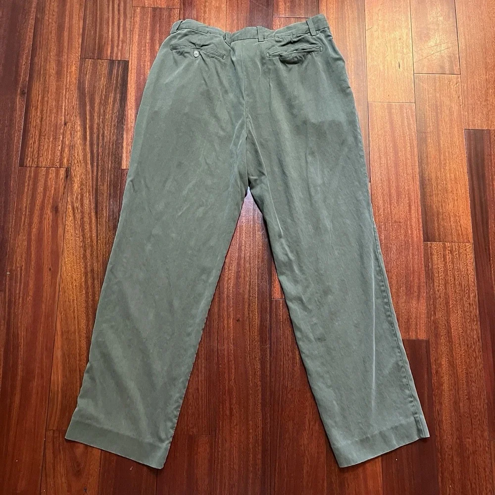 Tommy Bahama Pants Mens 36x34 Olive Green Silk Pleated Preppy Casual Wedding